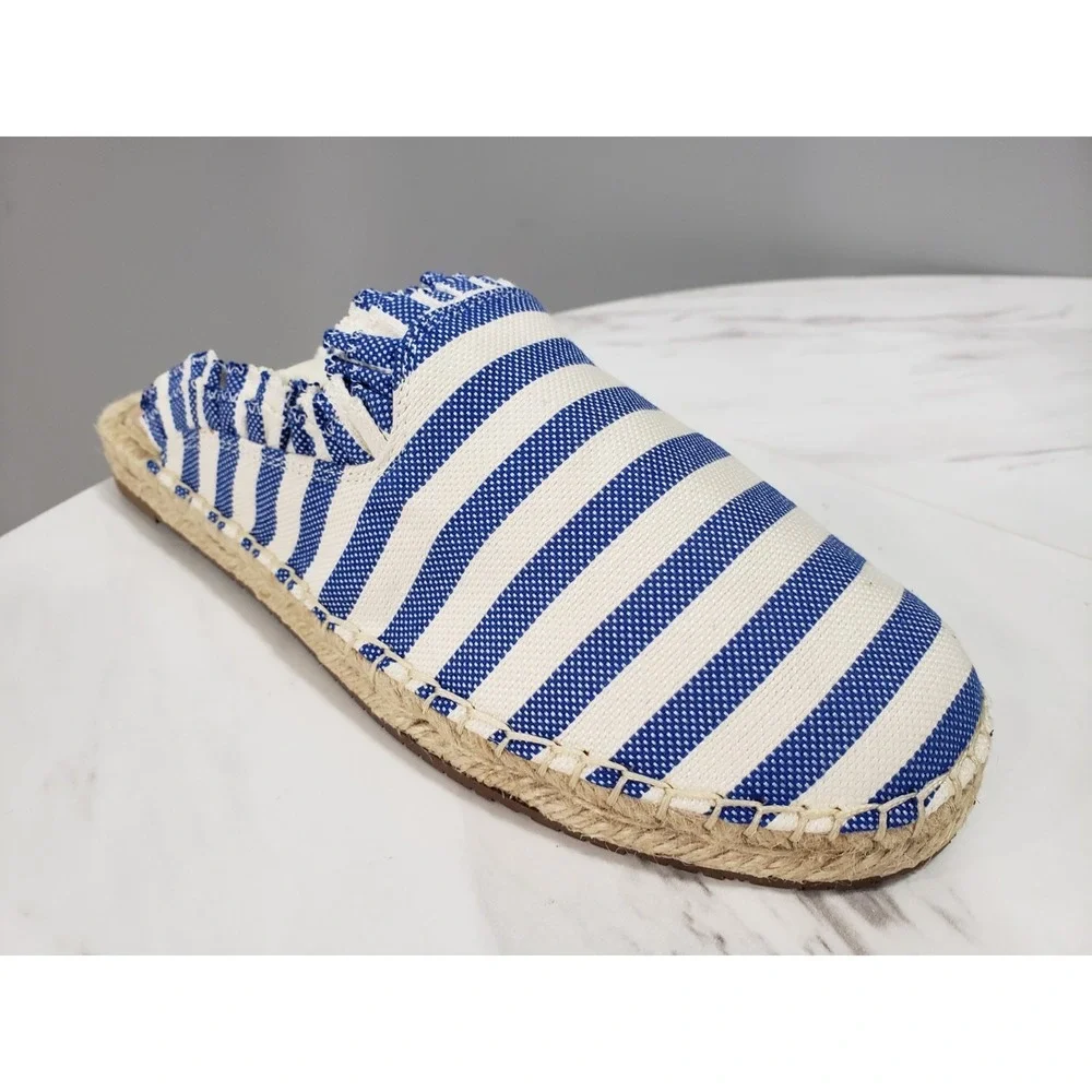 NEW Kate Spade SZ 10 Blue Striped Canvas Laila Espadrilles Mules Nautical Cruise
